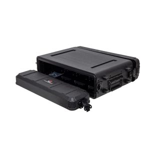 2U Shallow Flight Rack Case - 13.7" Rackable Depth - Heavy-Duty Molded Plastic Road Case