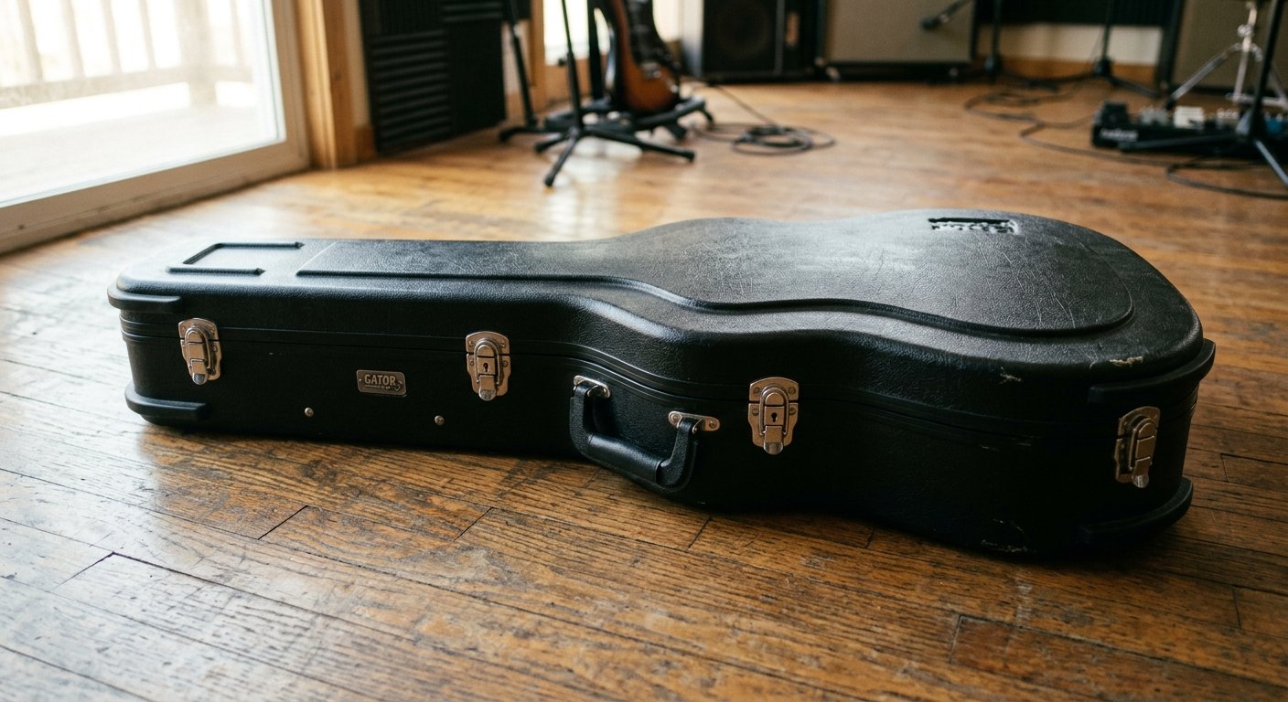 Closed black ABS molded hardshell guitar case for Gibson ES-335