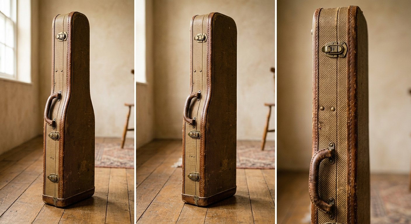 Vintage tweed wood guitar case for 335-style semi-hollow guitar